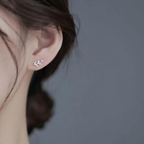 Reffeer Solid 925 Sterling Silver Leaf Crawler Stud Earrings for Women Teen Girls Crystal Leaf Stud Earrings3