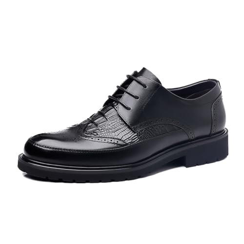 DXSYGMBN Men's Platform Chunky Heel Brogues Business Formal Leather Shoes Fashion Tuxedo Wedding Work Casual, Non-Slip Lug Sole,Black,10 UK