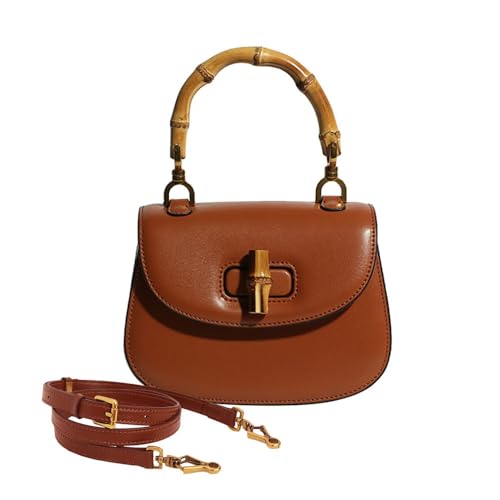 Women Genuine Leather Tote Handbags，Bamboo Top Handle Satchel Crossbody Bag with Adjustable Shoulder Strap
