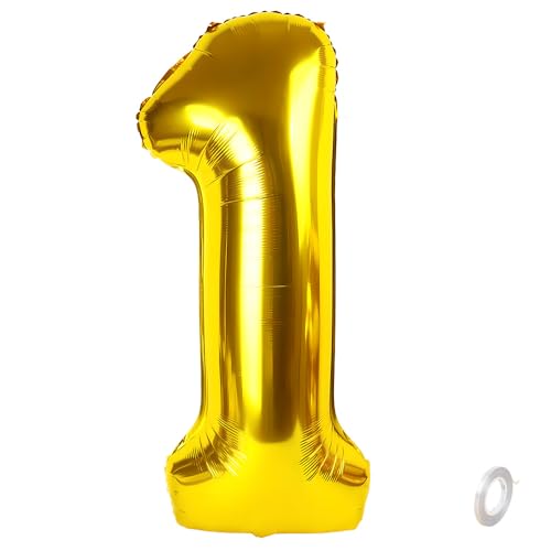 Balorise 40 Pouces Aluminium Ballon Géant Or Chiffre 1, Gonflable Hélium, Grand Numéro 0-9, 10-100 (101cm), Décoration de Doré Foil Ballons pour Fête d'anniversaire et Mariage