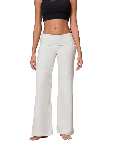 Image of Lxootd Women's Fold Over Leggings Workout Flare Skinny Pants Y2k Low Rise Straight Leg Sweatpants (A-Gray, S)