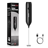 Bonsenkitchen Handheld Milk Frother, Electric Milk Foamer Matte Stainless heas& ABS Body, Type-C Rechargeable, Whisk for Coffee, Lattes, Cappuccino, Matcha, Electric Stirrer Coffee Mixer Wand (Black)