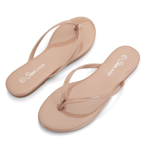 Image of Shoe Land Thong Flip Flops for Women, Memory Foam Flat Sandals, Lightweight Summer Slides, Non Slip Comfort Sandals for Beach, Travel and Everyday Wear