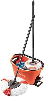Vileda Turbo EasyWring & Clean Complete Set, Mop and Bucket with Power Spinner, Coral