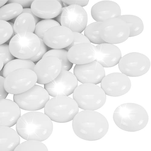RUOJAS 1LB White Flat Glass Marbles for Vases, Gemstone Beads Vase Filler Decorative Glass Pebbles for Fish Tank, DIY Crafts, Aquarium Decor Rocks