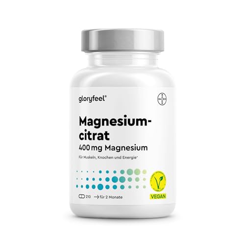 Magnesiumcitrat Kapseln - 400mg elementares Magnesium pro Tag - 210 Kapseln Tri-Magnesium Dicitrat hochdosiert - gut löslich - vegan, laborgeprüft, ohne Zusätze & in Deutschland entwickelt