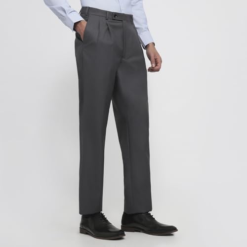 Image of Park Avenue Men Comfort Fit Solid Pattern Poly Wool Blend Double Pleat Formal Trouser