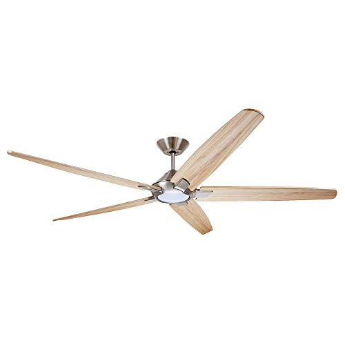 Luminance Dorian Eco 72 Inch Ceiling Fan With Light | Dimmable Led Fixture With Premium Dc Motor | 6-Speed Wall Control With Natural Solid Wood Blades With And Downrod Mount, Brushed Steel #TOP26