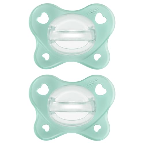 Chicco PhysioForma® Dual Soft One-Piece Orthodontic Silicone Pacifier for Babies 0-2 Months | BPA & Latex-Free | Reusable Case | Seafoam, 2pk