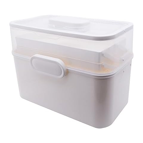 AnRui 3-Tier Medicine Storage Box, Emergencies First Aid Kit Container, Portable Plastic Medicine Storage Organizer Holder Multipurpose Box with Handle for Home, Travel, Camping, School (White) Cover