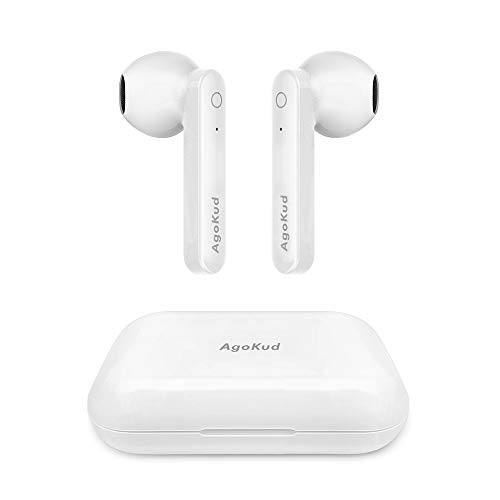 AgoKud Auriculares Inalmbricos Bluetooth Auricular Bluetooth 5.0 con Estuche de Carga Auriculares Estreo Deportivos con Micrfono Incorporado Adecuado para Bluetooth de Mviles Blanco