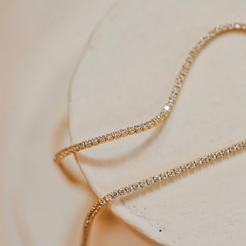 Tennis Necklace 18K Yellow Gold Plated 3.0mm Round Cubic Zirconia Classic Tennis Necklace For Women 15Inches2