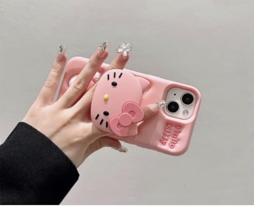 Image of Back Cover Compatible with iPhone 17 Pro Max Soft Silicone 3D Cute Cartoon with Holder Full Protective Kitty Case for iPhone 17 Pro Max (Kitty)