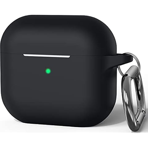 Amniau Compatible with AirPods 3rd Generation Case(2021), Full-Body Protective Silicone Case with Keychain Compatible with AirPods 3 Charging Case[LED Visible], Black Cover