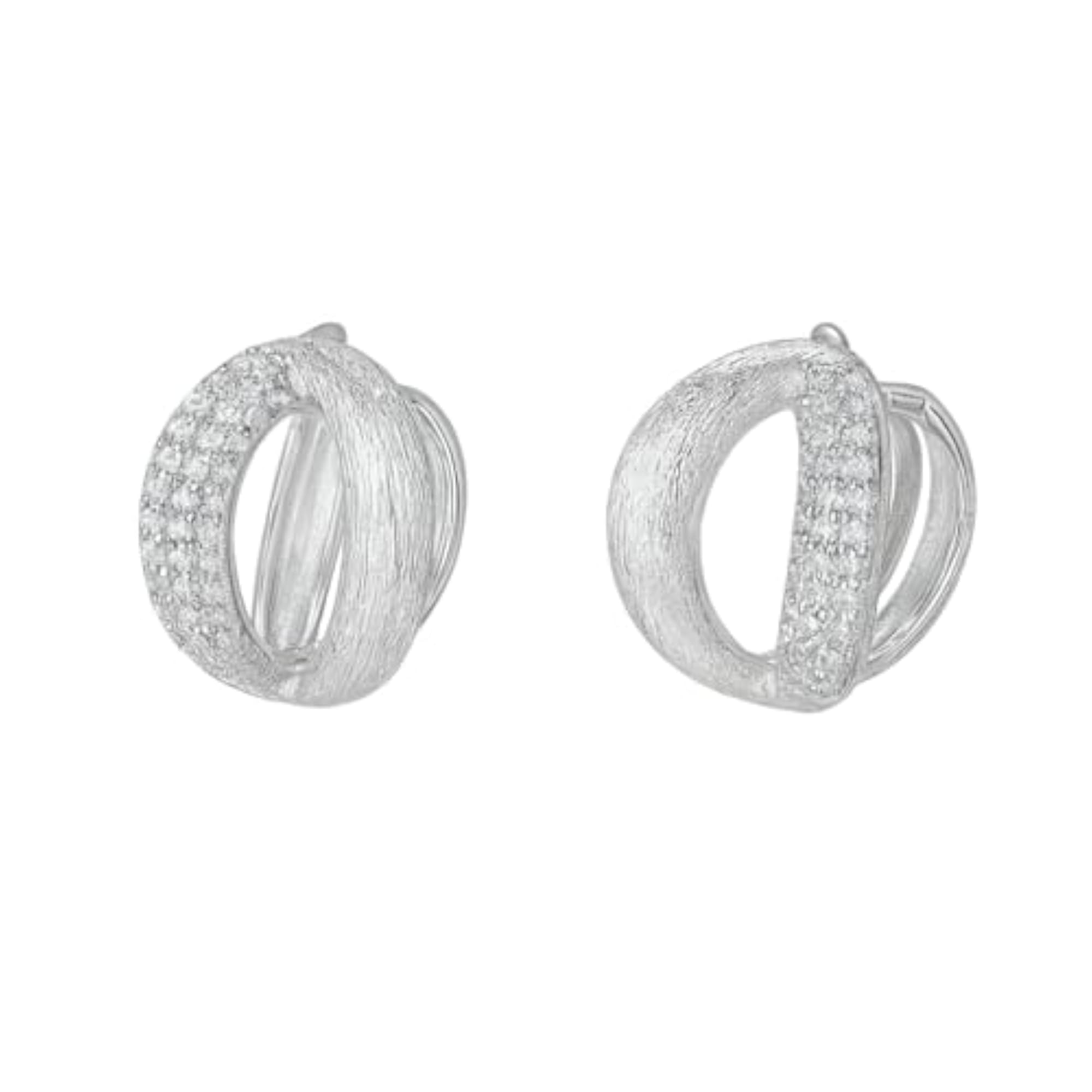 Women's 925 Silver Textured Loop Earrings with CZ Accents