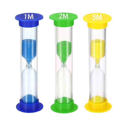 Sablier pour Enfants Lot de 3 Petits sabliers colorés en Acrylique 1min 2min 5min - pour Salle de Classe, Maison et Chambre d’Enfant - Horloge visuelle ludique et éducative