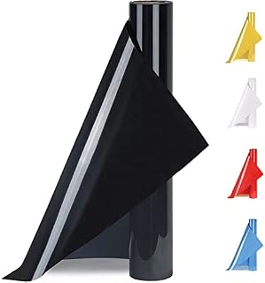 Black HTV Vinyl Roll 12" x 8ft - HRUISE Glossy Black Heat Transfer Vinyl - Iron on Vinyl for Fabric Cricut - Waterproof - For DIY T-Shirts, Garments Bags, Clothes,Hats and More