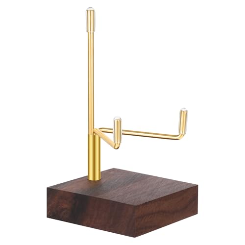 Skrfren Adjustable Metal Arms Display Stand Easel with Walnut Wooden Base, Small Decorative Stand Easels Holder for Displaying Photos, Coral, Geodes, Rock, Mineral, Agate Plate, Seashell 2"x2"x3.2"