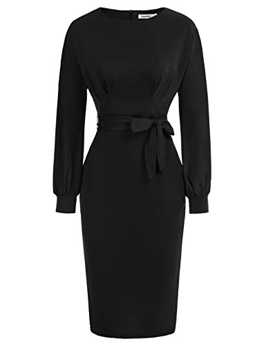 JASAMBAC Black Business Dresses for Women Long Sleeve Work Dress for Office Business Casual