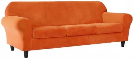 Miniatura 8 de CONRUSER Funda elástica para sofá, funda de terciopelo suave para sofá de 3 cojines, protector grueso de muebles para mascotas y niños (naranja, L)