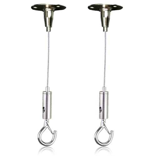 2 Pcs Cavo Acciaio Inox 304 Fune Metallica Regolabile Filo in Acciaio Inox con Anello e Gancio 1.5MM*1.5M Fune Acciaio Inox Corda per Appendere Cornici Foto Vestiti Luci Lampadari, cavo acciaio