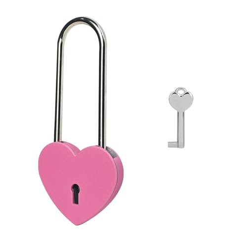 Image of Single Heart Lock with Key 3.5 Inches,50mm Love Padlock Rubber Painting Rose Red Metal Love Lock for Lovelock Bridge,Card Box,Jewelry Box,Diary Book,Handbag