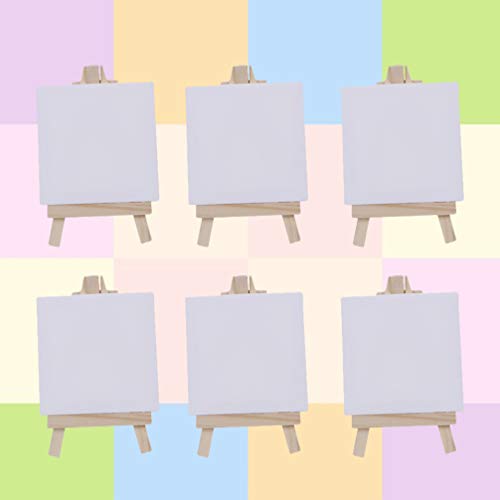 TOYANDONA Conjunto de 6 mini cavaletes de lona esticada pequenos quadros de arte brancos brancos par