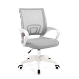 duehome | Silla de Escritorio Ergonómica con Respaldo Transpirable, Altura Regulable, Ruedas 360°, Modelo Nika, Acabado en Color Blanco y Gris, Medidas: 55 cm (Ancho) x 47 cm (Largo) x 84-94 cm (Alto)