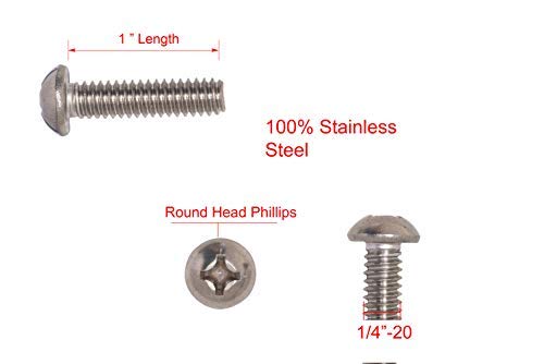 1/4"-20 X 1" Stainless Phillips Round Head Machine Screw, (25pc), Coarse Thread, 18-8 (304) Stainless Steel, by Bolt Dropper