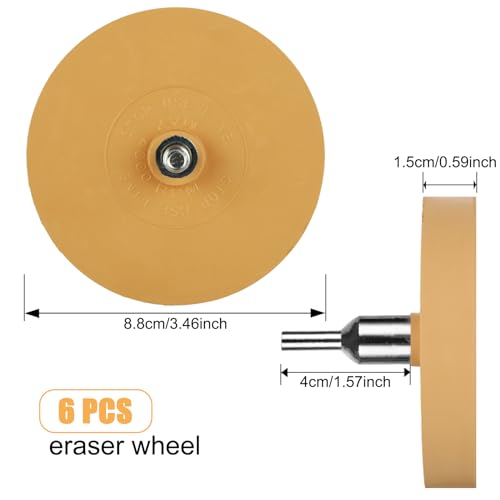 MIVIDE 6 Pack Decal Remover Eraser Wheel Tool Kit with Adapter 3.46 inch Rubber Power Drill Eraser Wheel Adhesive Remover Wheel Tool Set for Cars, RV, Boats - Thumbnail 2