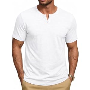 Runcati Herren T-Shirt Sommer Kurzarm Henley Shirt Männer V-Ausschnitt...