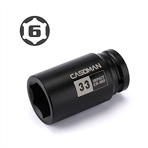 Image of CASOMAN 3 /4 inch Drive x 33 mm Deep 6 PT Impact Socket, CR-MO, 3 /4-inch Drive 6 Point Axle Nut Socket for Easy Removal of Axle Shaft Nuts (33MM)