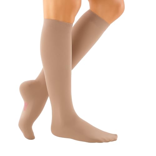 Image of Mediven Comfort Women's 20-30 mmHg Knee High Compression Stockings, Closed Toe, Semi-Transparent, Soft & Breathable Support for Leg Circulation, Work & Travel, II, Petite, Natural