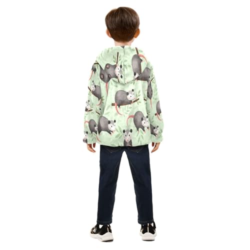 Cute Possums on Branches Pattern Toddler Fleece Jacket Girl Boys Hooded Fleece Jacket Coat Warm Outwear Zip-up 3-10T4