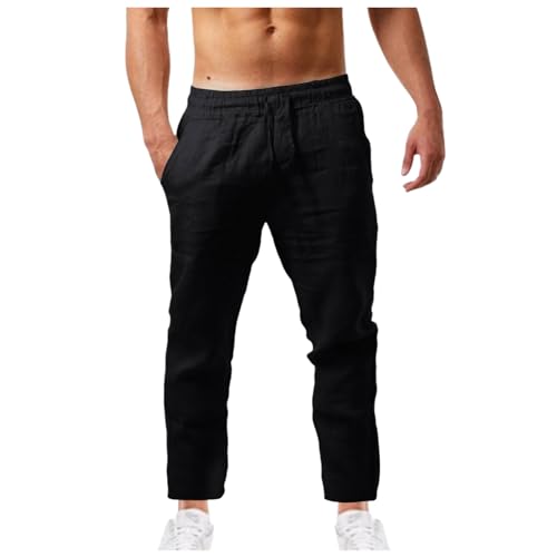 Generisch Pantalones de lino para hombre, pantalones holgados de verano, cintura elástica, ligeros, cómodos, transpirables, pantalones grandes para el tiempo libre, correr, deportes, yoga, playa,