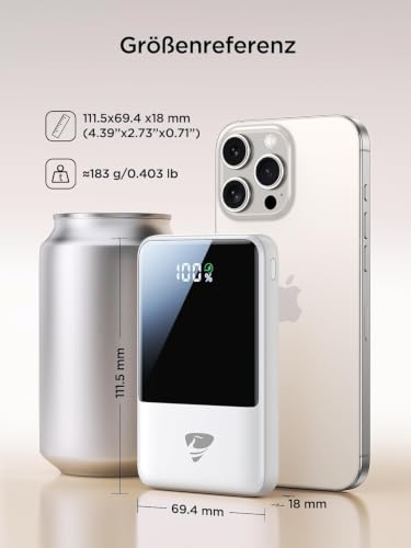 Power Bank 10000mAh, Klein 22.5W mit integrierte Kabel (USB-C + Lightning) – Ansicht 2