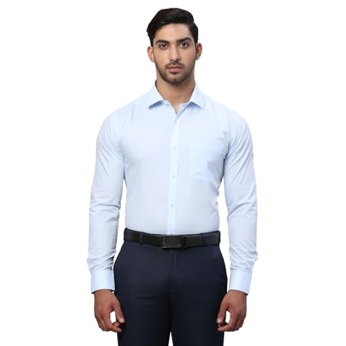Image of Park Avenue Men Slim Fit Solid Pattern Polycotton Blend Semi Cutaway Collar Full Sleeve Formal Shirt