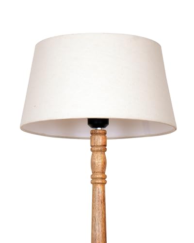 Image of Homesake Mid Century Modern Floor Lamp for Living Room | Hand Turned | Corner Lamp for Living Room, Stand Lamp with Fabric Lampshade for Bedroom, Study Room and Office, (White)
