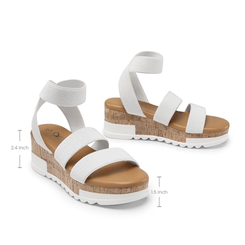 Image of Athlefit Women's Platform Wedge Sandals Summer Open Toe Elastic Ankle Strap Casual Flatform Sandals