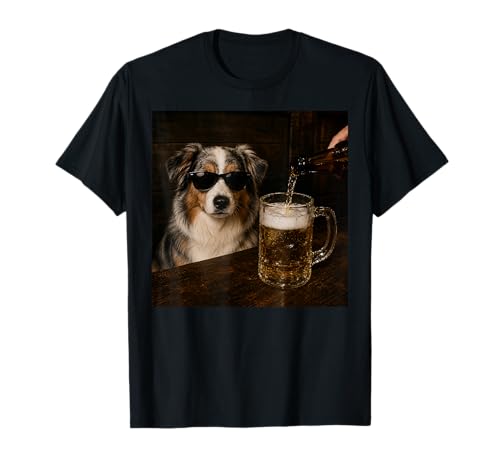 Australian Shepherd Drinking Beer Funny Dog Meme T-Shirt
