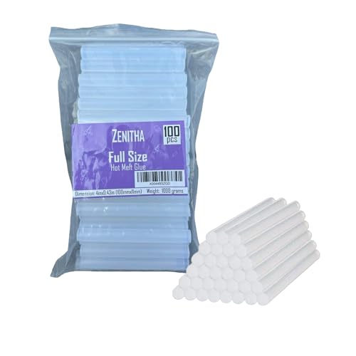 Zenitha Full Size Hot Glue Sticks Bulk,100-Pack, 4” x 0.43”, Clear All-Temp Glue Gun Sticks for Art, Craft, DIY