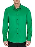 UESAN Men's Wrinkle-Free Dress Shirts Long Sleeve Stretch Button Down Shirt Regular Fit Silky Sheen Looking Casual Shirt for Wedding Party Dating Green M