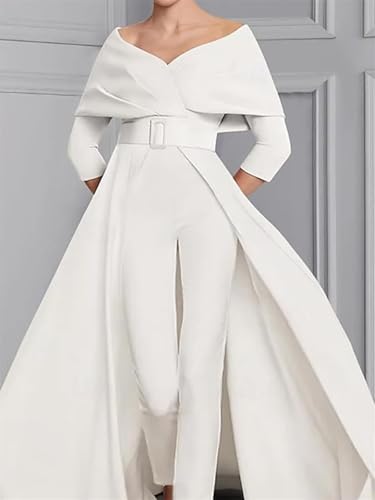 Two Piece Jumpsuit Mother of The Bride Dress for Wedding Off Shoulder Satin Elegant Formal Evening Dress for Women4