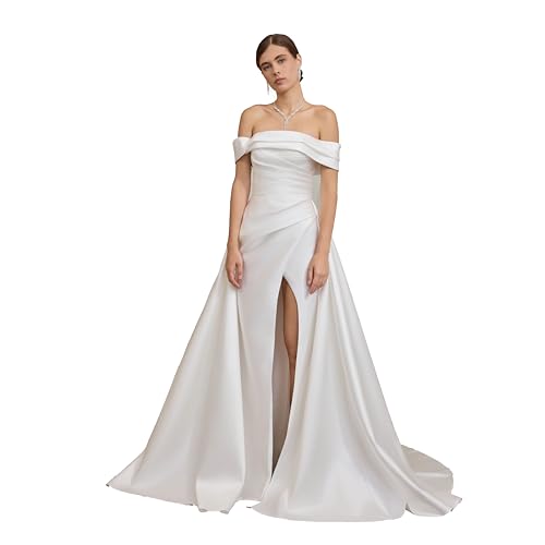 ZHEXUDAI Sleeveless Long A-Line Satin Dress for Bride Pleated Bust
