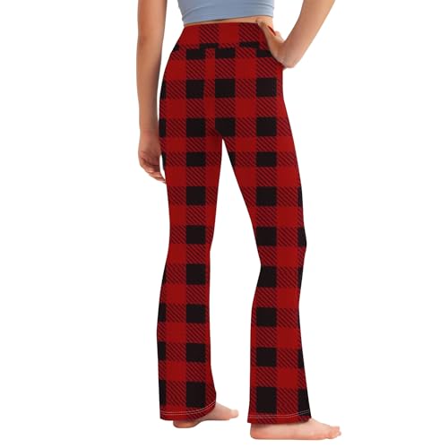 Toddler Girls Plaid Comfort Yoga Pants Teens High Waisted Active Straight Leggings for Kids 2-13 Years4
