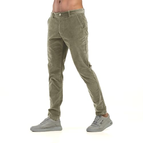 Image of BELANO Men Slim Fit Corduroy Cotton Stretch Chinos