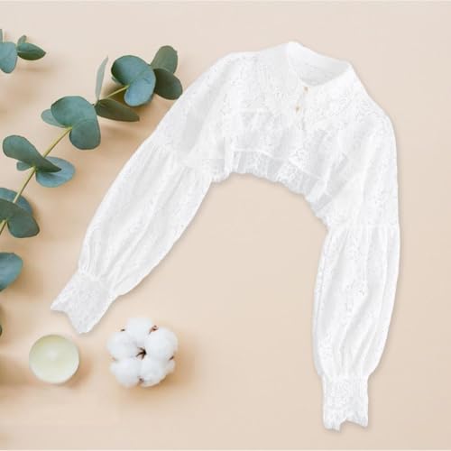 White Lace Shawl With Sleeves Bridal Detachable Floral Laces Trimming Collar Vintage Soft Sheer Fabric Polyester Hollow Shawls for Women Wedding Party Daily Clothing Accessories Decoration3