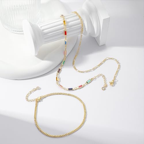 Kyerlyn Dainty Layered Gold Anklet Set for Women - Waterproof CZ Beach Jewelry, Adjustable 14K Gold-Plated Ankle Bracelets - Image 5