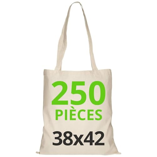 URBAN 5884 Sac en Coton 38x42 cm, Ensemble de Sacs non Imprimés, Poignées Longues, Tissu Résistant, Idéal pour Courses, à Imprimer ou à Peindre, Naturelle, 10