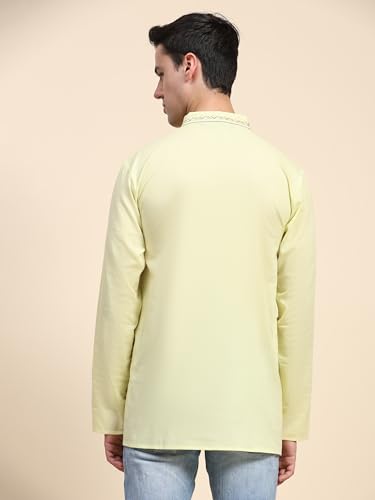 Image of SKAVIJ Men's Cotton Embroidered Kurta Shirt - Long Sleeve Traditional Indian Tunic for Casual